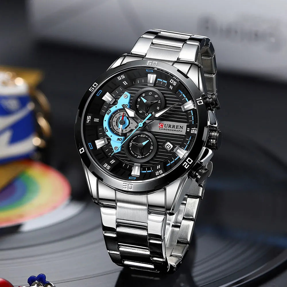 Mens Stainless Steel Luminous Chonograph Sports Watch