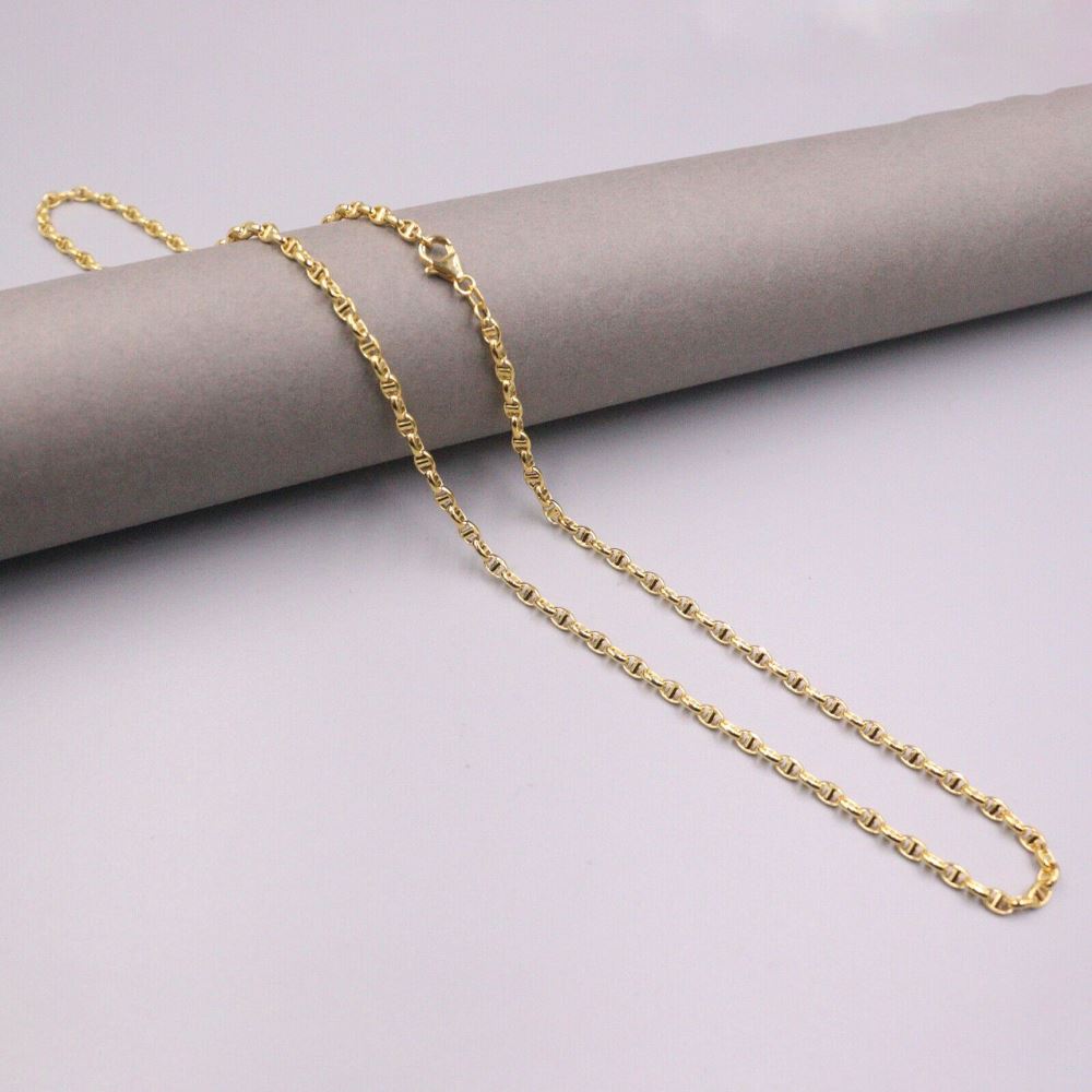 Chain Link Fashion 18K Yellow Gold Chain, Women & Men Stud Necklace.