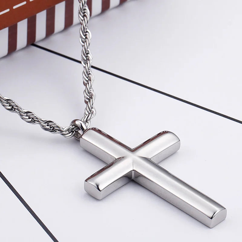 Cross Chain For Men 60cm Stainless Steel Gold ColorCross Necklace.