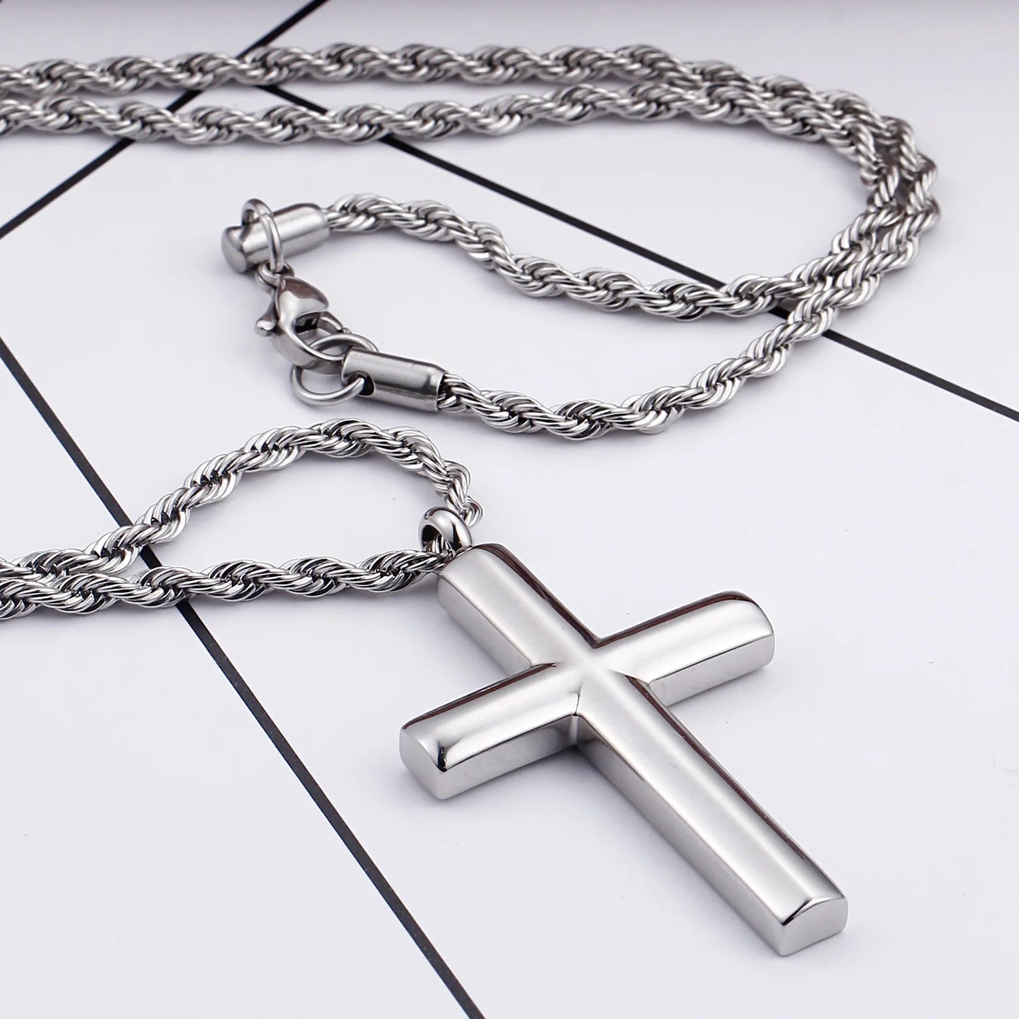 Cross Chain For Men 60cm Stainless Steel Gold ColorCross Necklace.