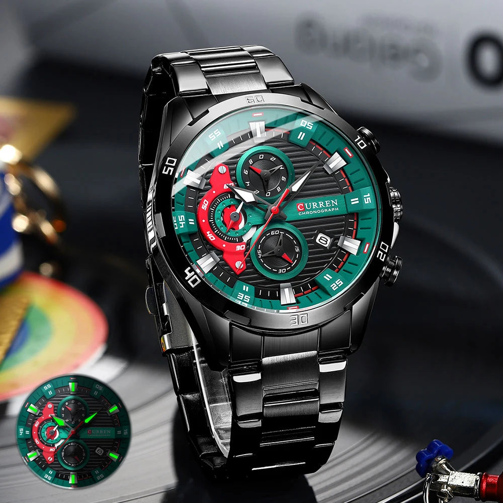 Mens Stainless Steel Luminous Chonograph Sports Watch