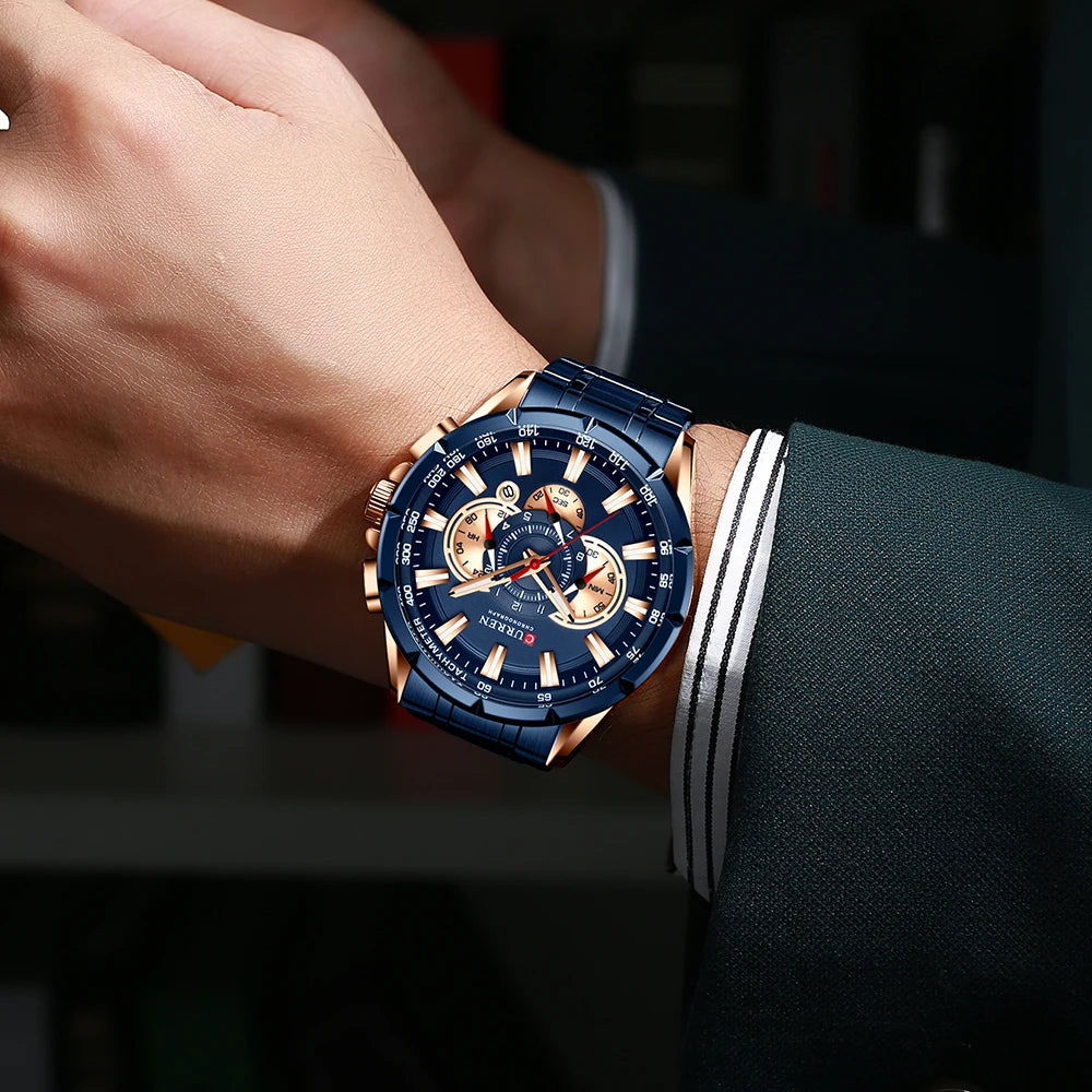 Mens Stainless Steel Chronograph Luminous Quartz Watch