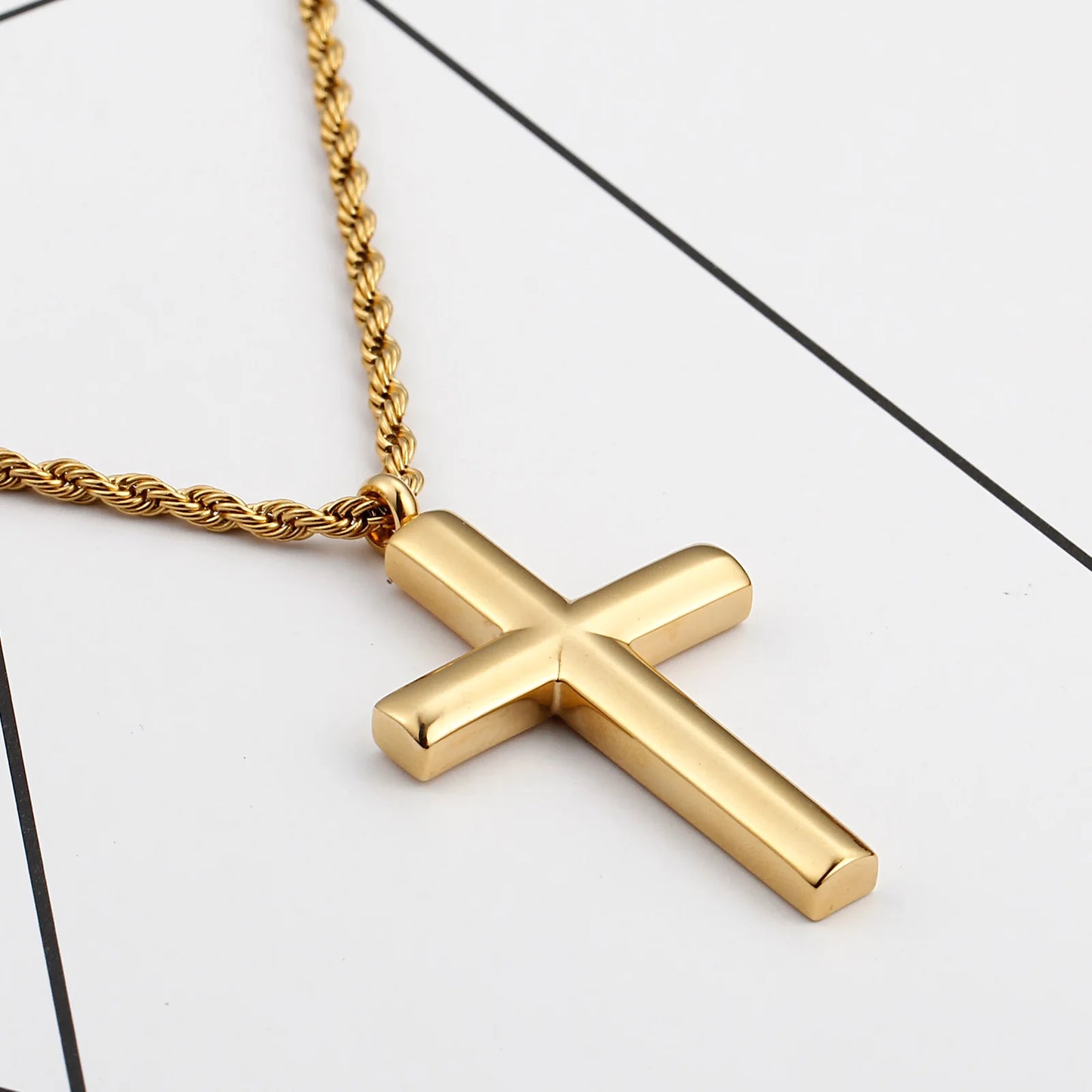 Cross Chain For Men 60cm Stainless Steel Gold ColorCross Necklace.