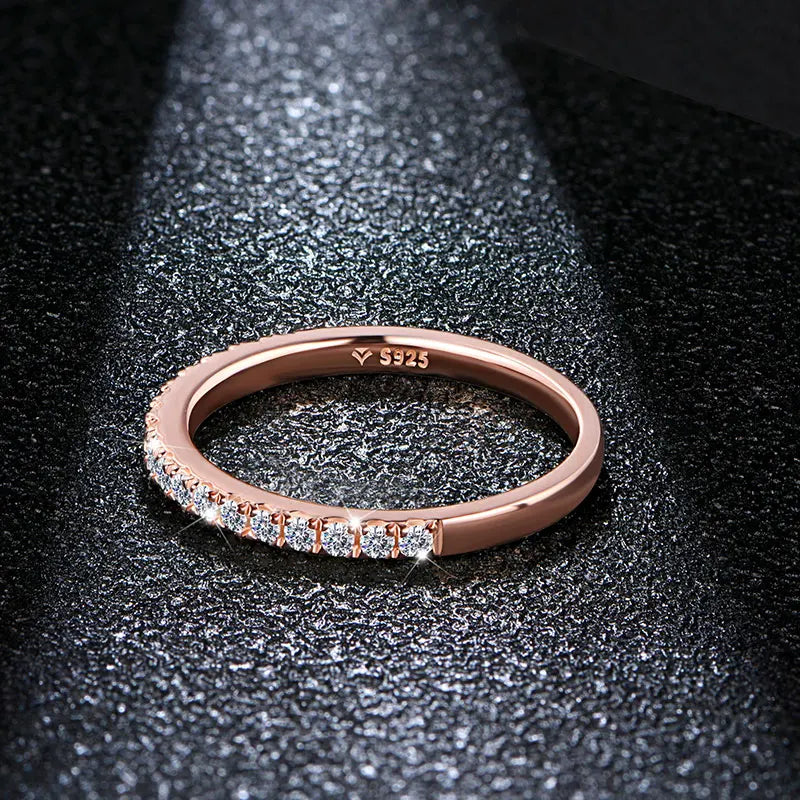 Woman, Girls,18K Rose Gold Plated Diamond Moissanite Ring