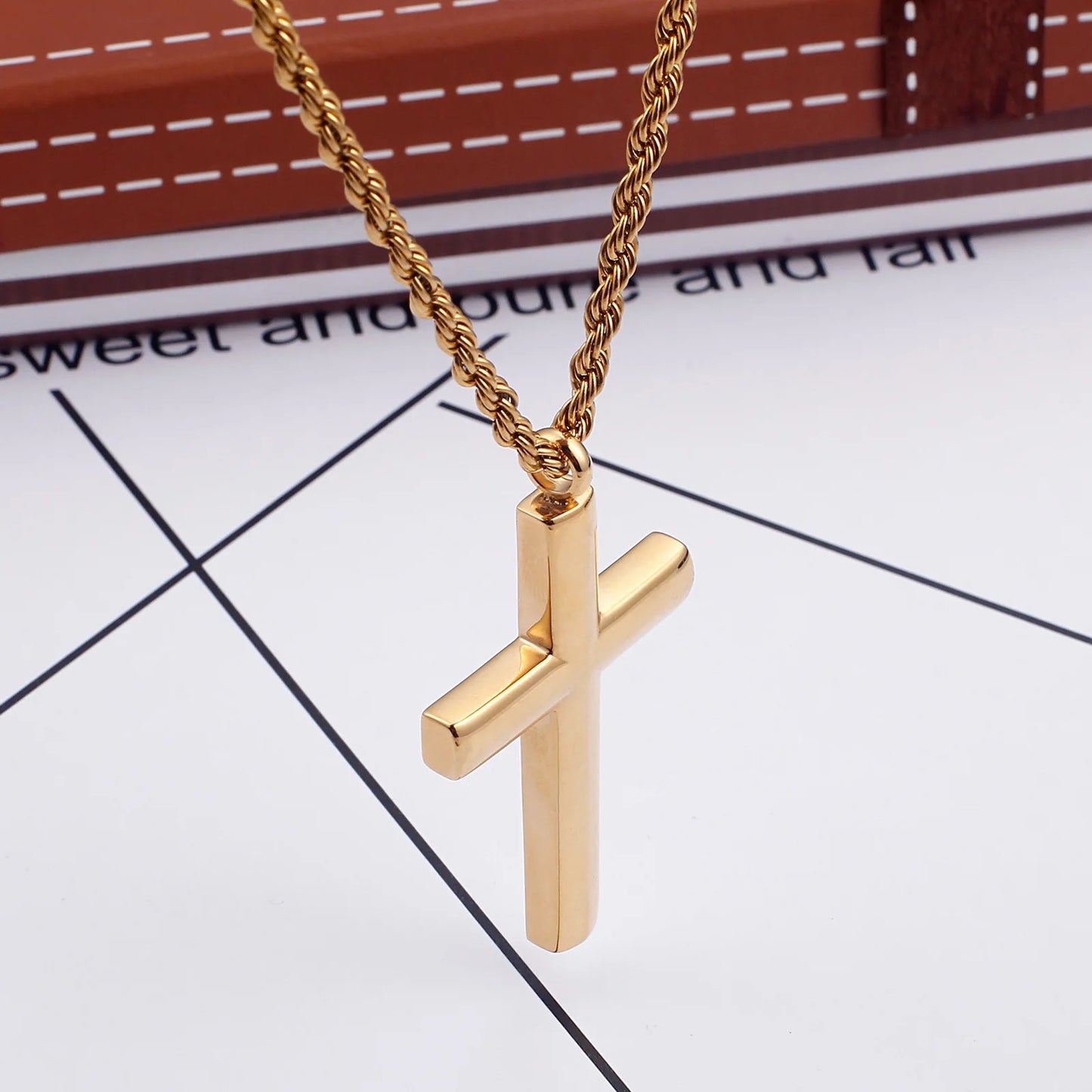 Cross Chain For Men 60cm Stainless Steel Gold ColorCross Necklace.