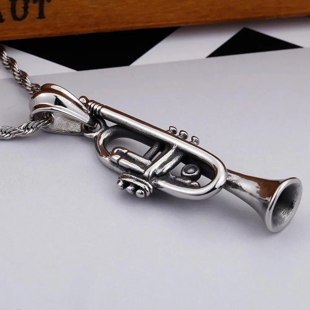 Men's Stainless Steel Trumpet Pendant Necklace
