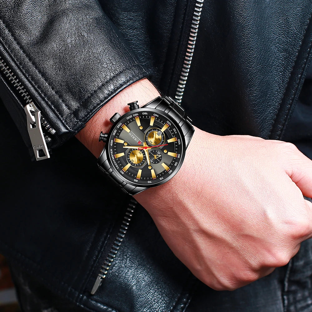 Mens Stainless Steel  Luminous Sporty Chronograph Wristwatch