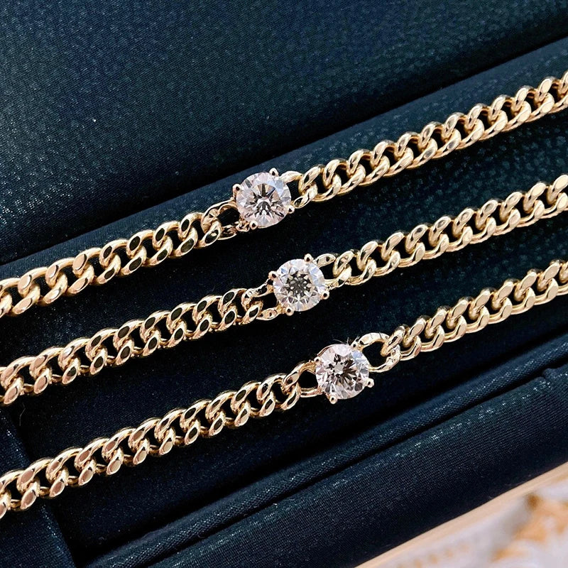 18K Yellow Gold Diamonds Classic Cuban Chain Bracelet For Woman.