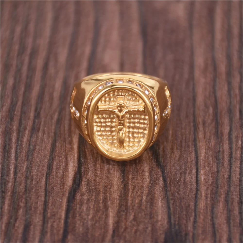 Stainless Steel Jesus Cross Rings For Men Religious Jewelry