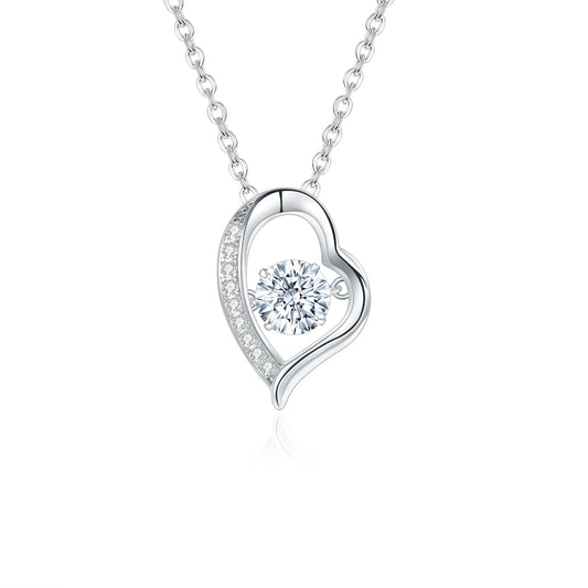 Women's Silver Moissanite Dancing Diamond  Heart Necklace