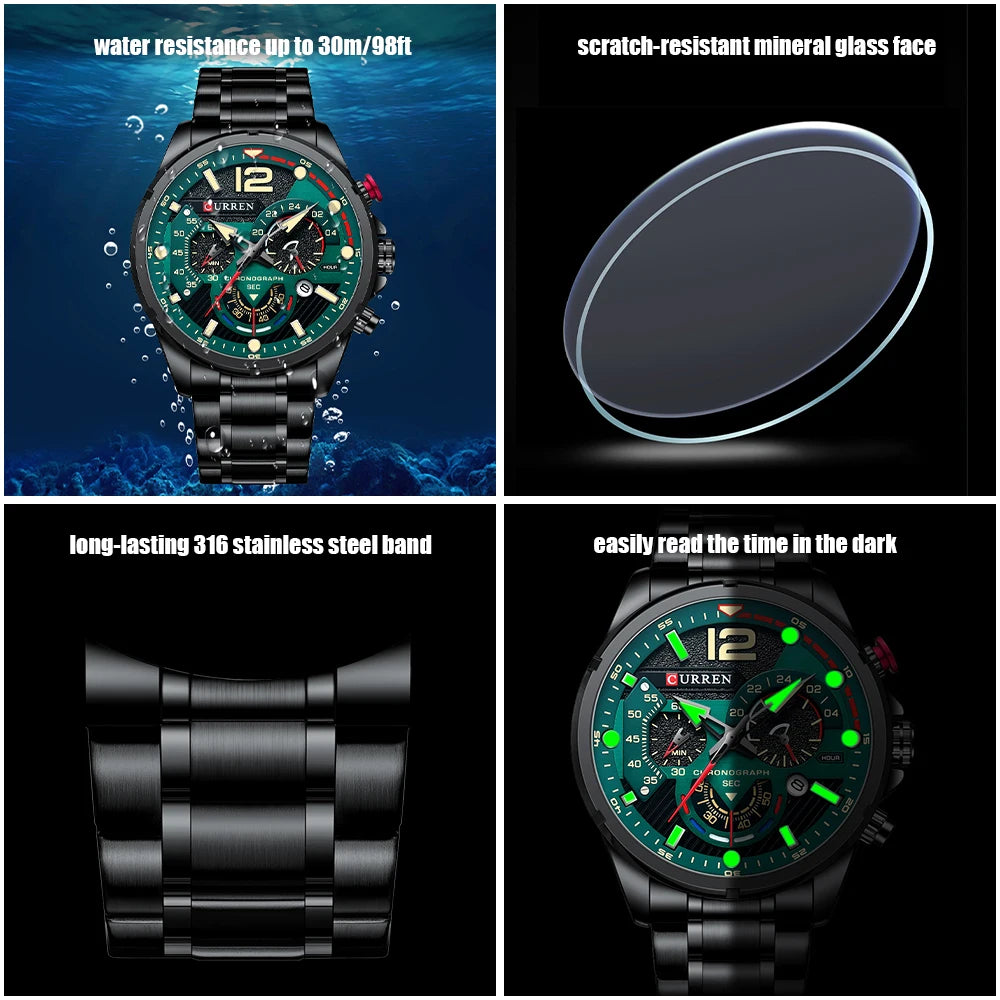 Men's Stainless Steel Quartz Chronograph Luminous Watches