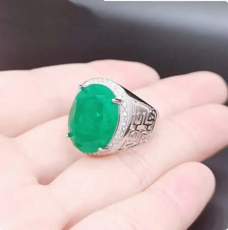 Check Out Our Mobile Watch Price, Mens Emerald Crystal Ring Lab Created gemstone Silver