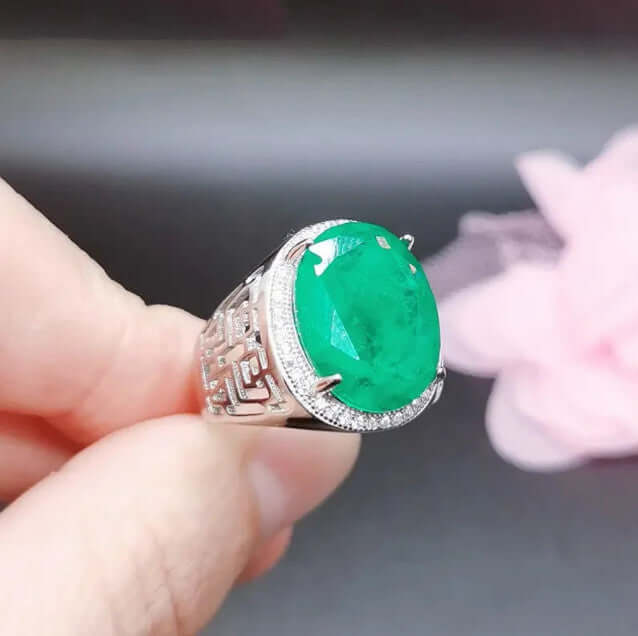 Check Out Our Mobile Watch Price, Mens Emerald Crystal Ring Lab Created gemstone Silver