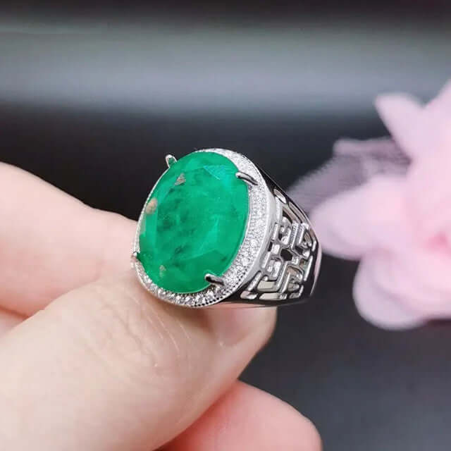 Check Out Our Mobile Watch Price, Mens Emerald Crystal Ring Lab Created gemstone Silver