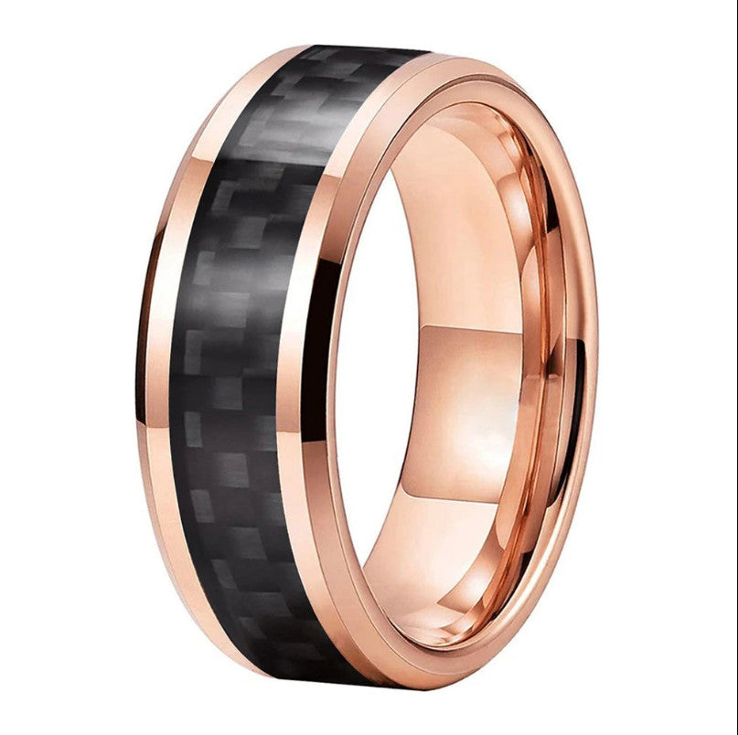 Men, Women Carbon Fiber Inlay Beveled Polished Ring