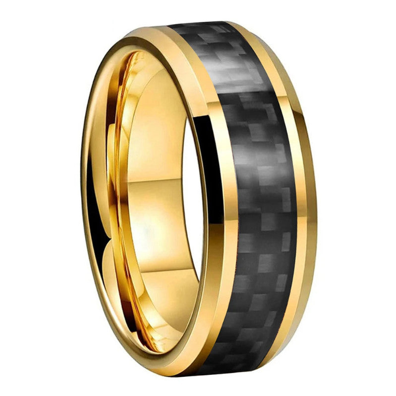 Men, Women Carbon Fiber Inlay Beveled Polished Ring