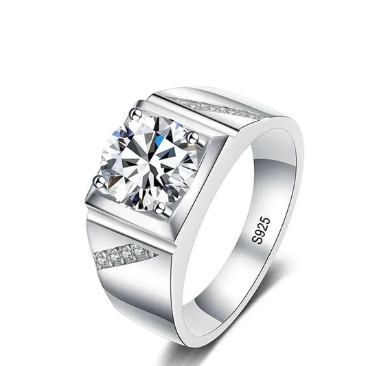 Mens Silver Lab Diamond Gold Plated Moissanite Ring