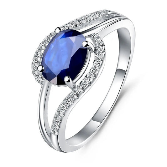 Women's  Sterling Silver Oval Blue Sapphire Gemstone Ring