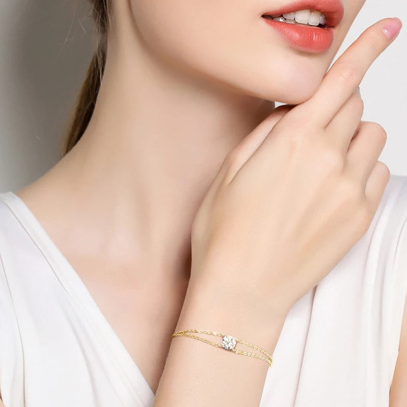 Silver Double Chain Bracelet Moissanite Bracelets for Women
