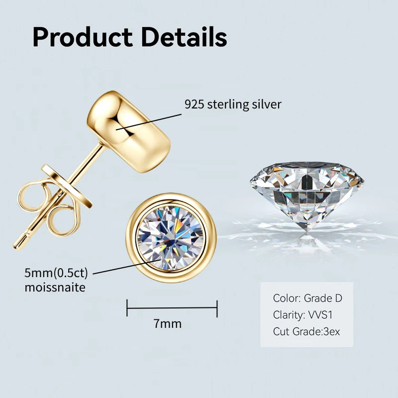 Moissanite Silver Plated Gold Earrings for Women