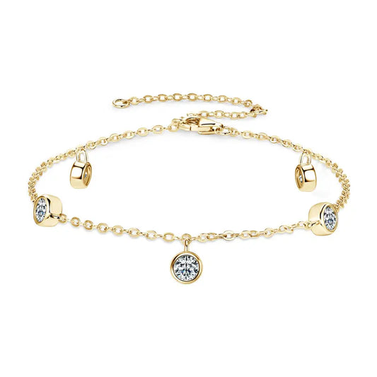 Womens Adjustable Round D Hand Jewelry Moissanite Bracelet