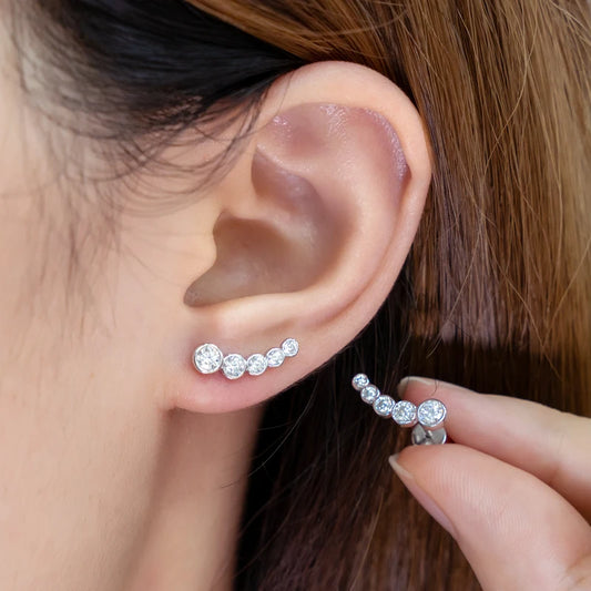 Women's Silver Earrings Climber Moissanite Piercing Studs