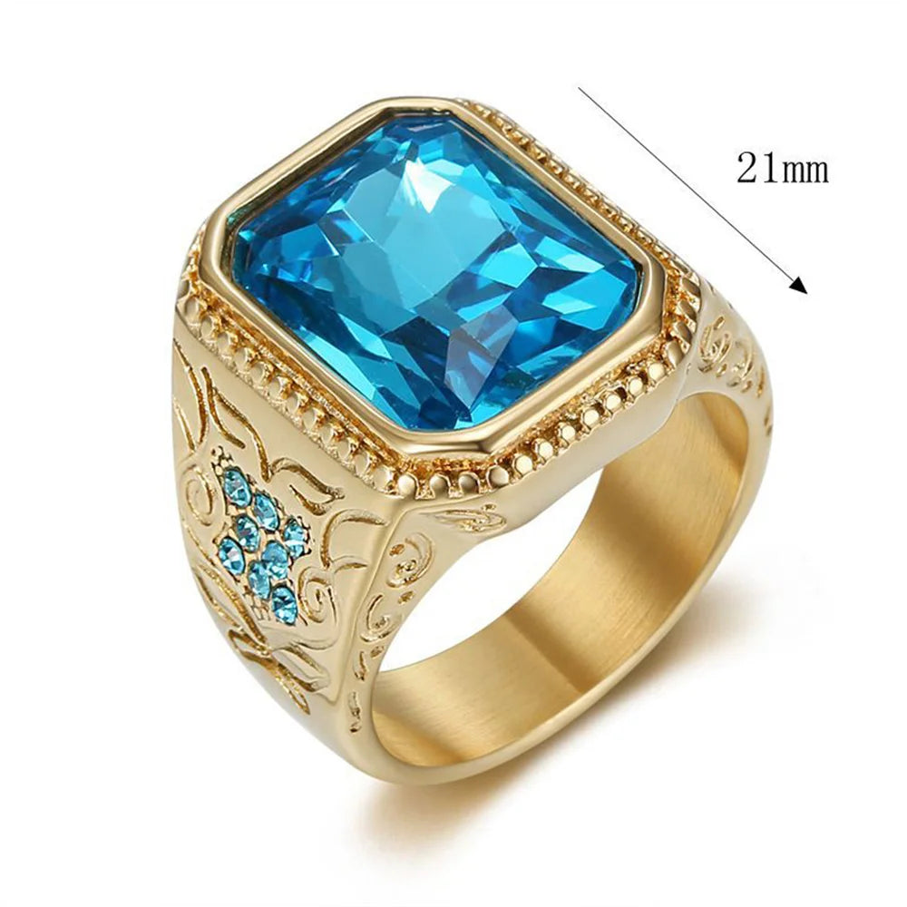 Hip Hop Stainless Steel Blue Square Ring For Men