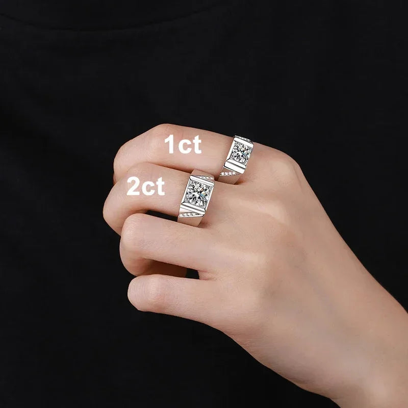 Mens Silver Lab Diamond Gold Plated Moissanite Ring