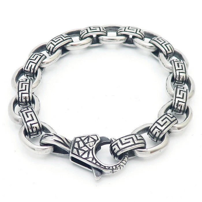 Vintage Stainless Steel Pattern Bracelet for Men 12MM Punk