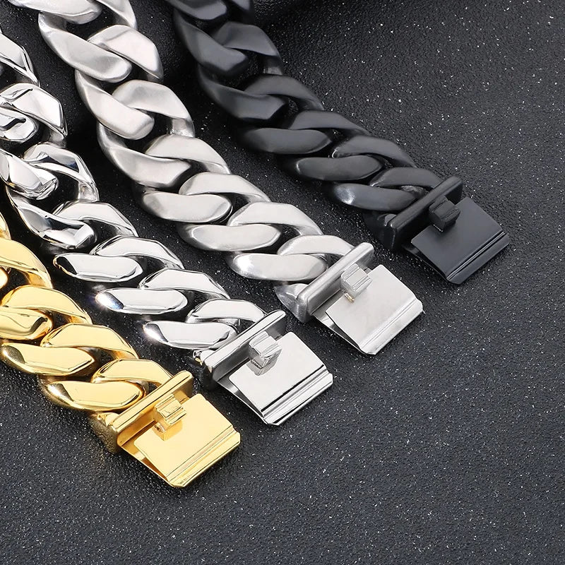 24mm 316L Stainless Steel Cuban Chain Mens Bracelet Black/Gold Color.