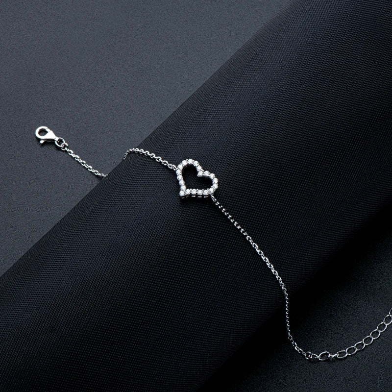 Silver Pave 1.5mm Moissanite Sweet Heart Bracelet for Women