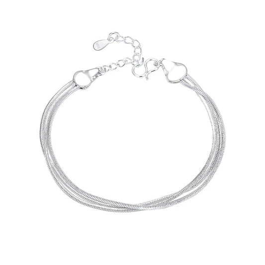 Women's Sterling Silver Three Layer Thread Chain Bracelet