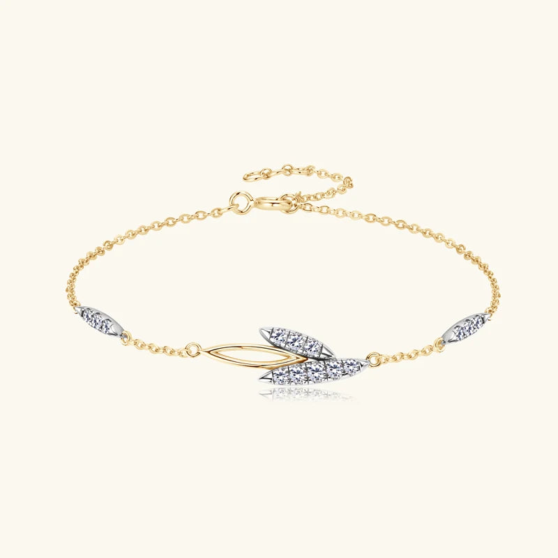 Women's 18k Rose Gold Plated Moissanite Leaf Bracelet Chain