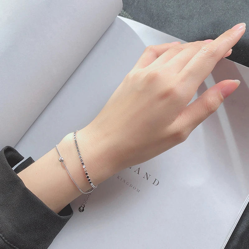 Women's 925 Sterling Silver Bead Double Layer Bracelets
