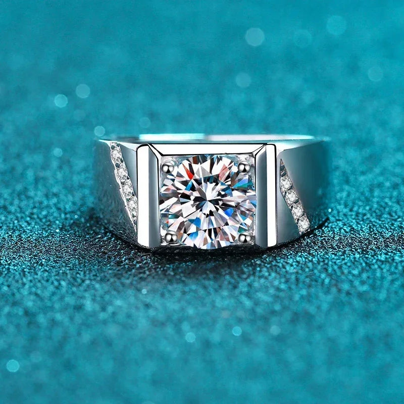 Mens Silver Lab Diamond Gold Plated Moissanite Ring