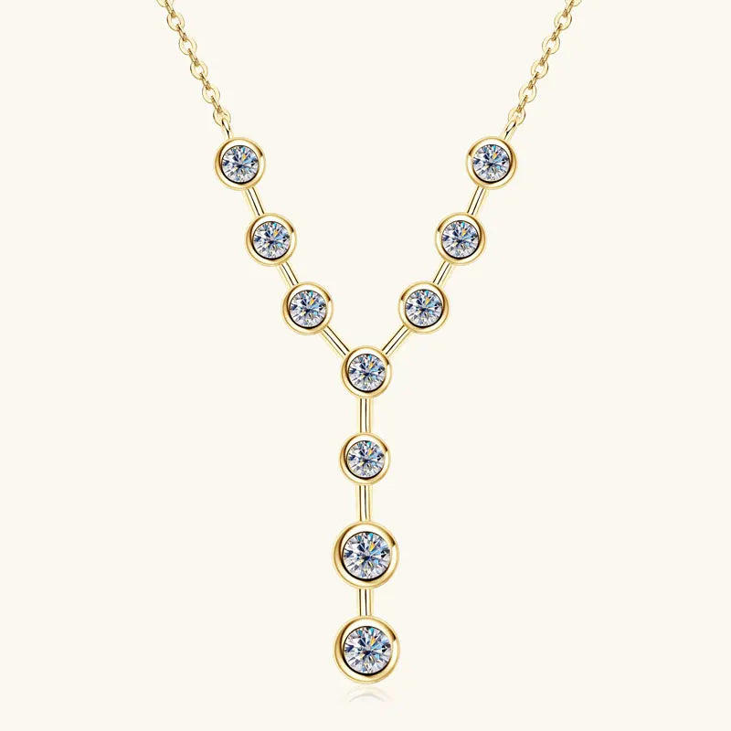 18k Gold Plated 7 stone Y Shape Moissanite Diamond Necklace