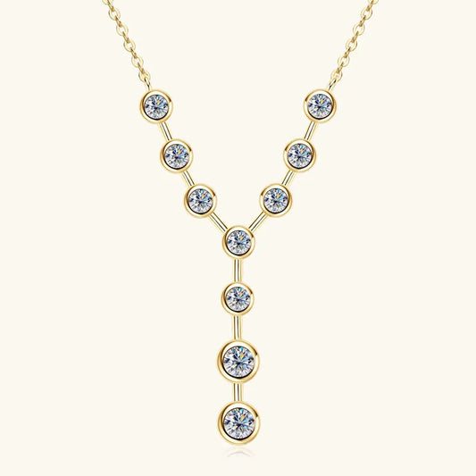 18k Gold Plated 7 stone Y Shape Moissanite Diamond Necklace