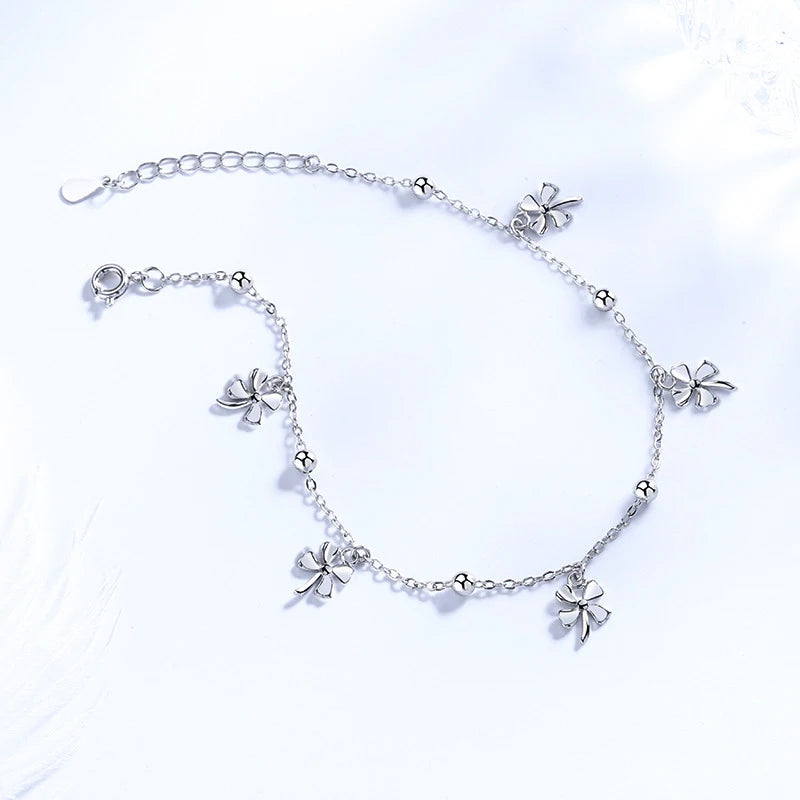 925 Sterling Silver Lucky Clover Pendant Anklets For Women