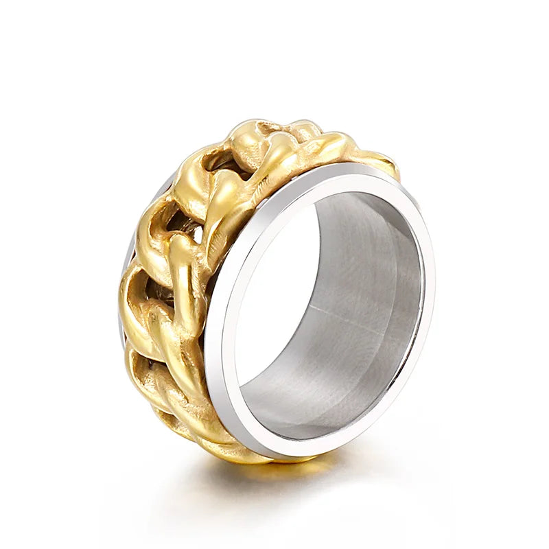 Men's Retro Stainless Steel Cubarn Chain Rotatable Ring