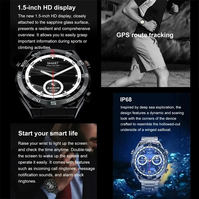 Smart Watch Men GPS Compass Heart Rate ECG+PPG Bluetooth Call. Fit Bit Mens Watch,Mens Smart Watch