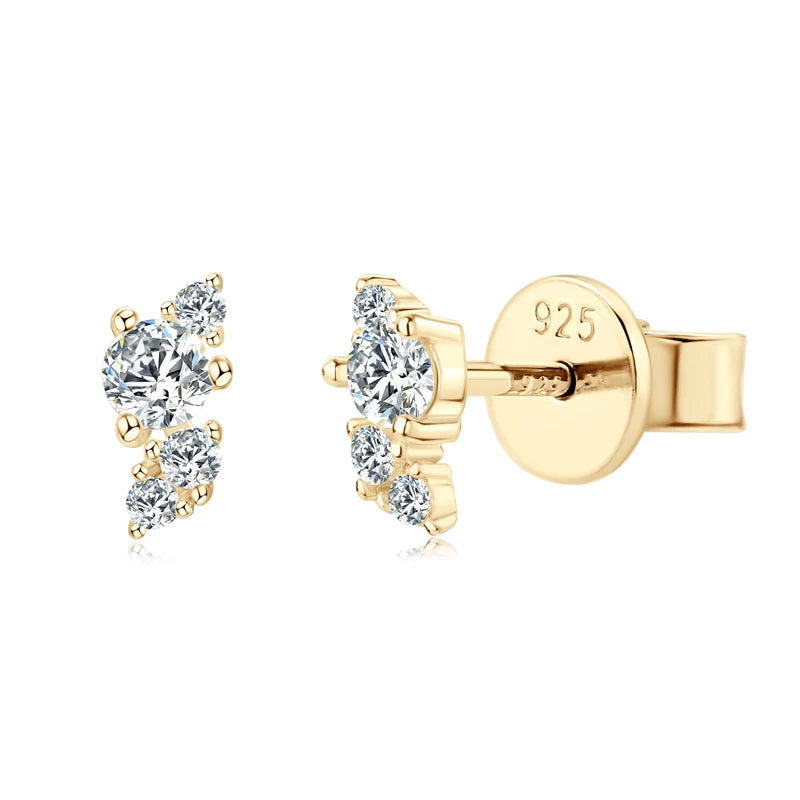 Womens Leaf-shape Moissanite Silver Mini Studs Earrings