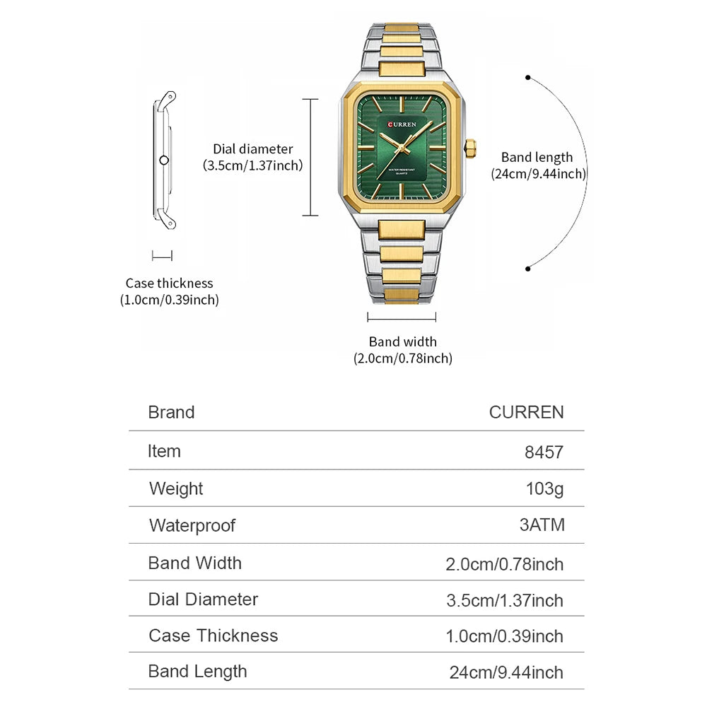 Mens Stainless Steel Rectangle Dial Quartz  Luminous Watch