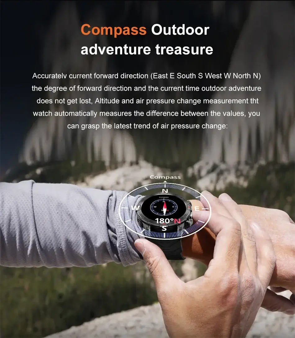 Smart Watch Mens 1.43-Inch HD AMOLED Screen GPS Compass Bluetooth. fashion smart Watch,Fit Bit Mens Watch,Mens Smart Watch