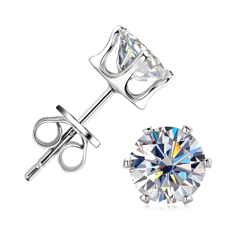 925 Silver Round Moissanite Stud Earrings for Women