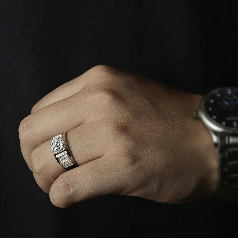 Men's Sterling Silver Gold Plated Moissanite Wedding Ring