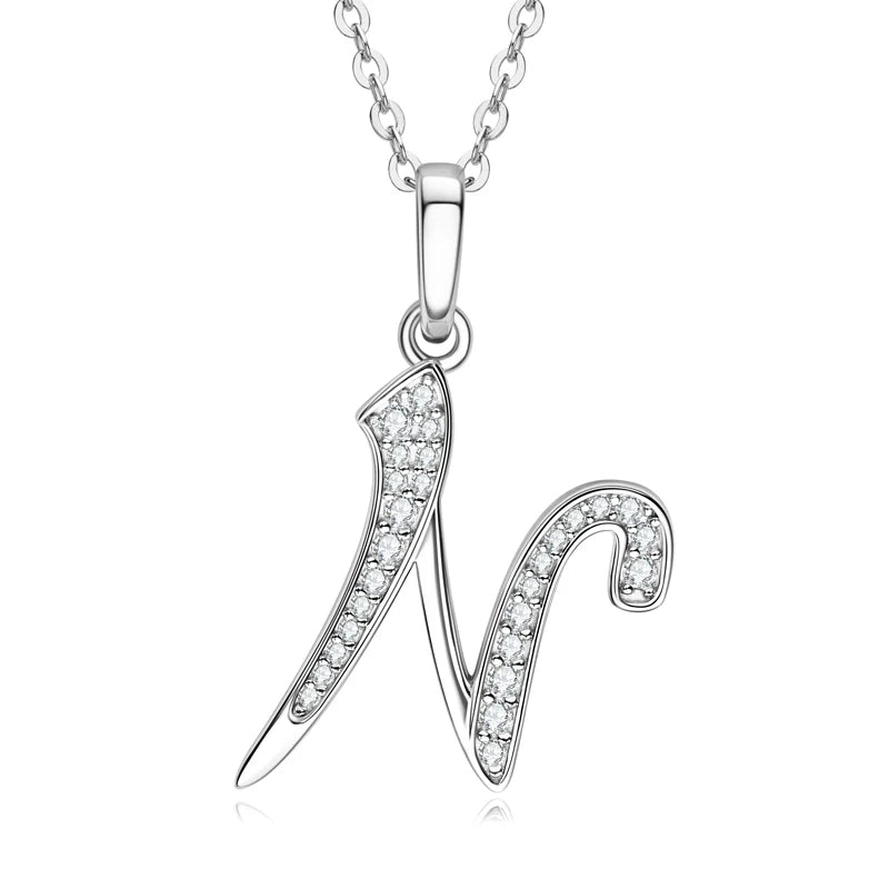 Couples Letter Initial Name Moissanite Necklace 925 Silver