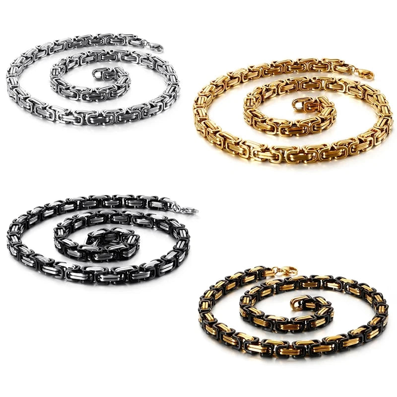 Mens/Women 4/5/6/8mm Byzantine Chain Link Fashion Necklace