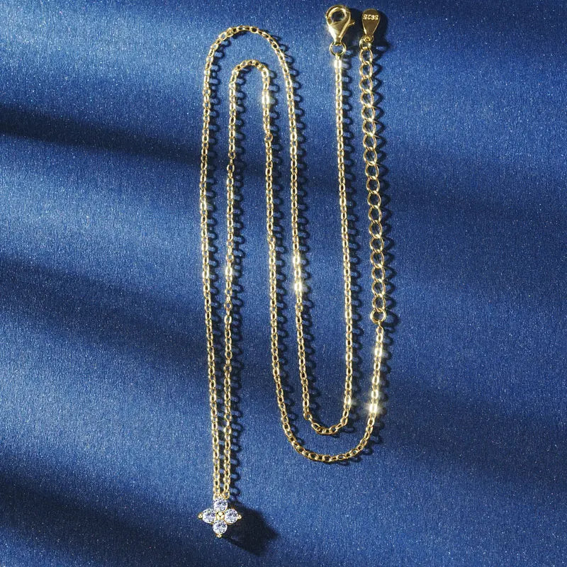 10K Gold Clover Flower Moissanite Necklace Adjustable Chain