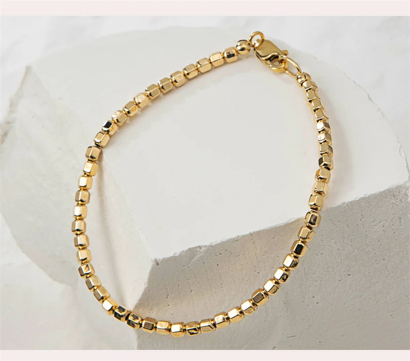 14K Gold Filled Bead Bracelet Handmade Tarnish Resistant for Women.