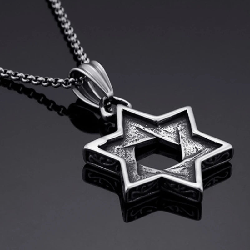 Men's Stainless Steel Chain Link Fashion Hexagram Necklace